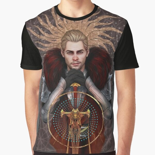 Commander Tarot Graphic T-Shirt featuring Cullen Rutherford from the Dragon Age series