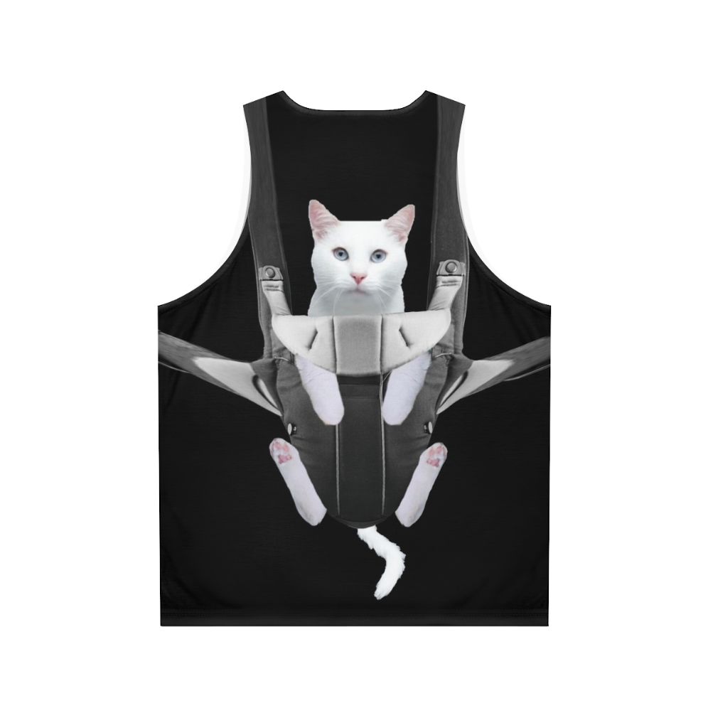 Cute tabby cat in a baby carrier on a unisex tank top - Back