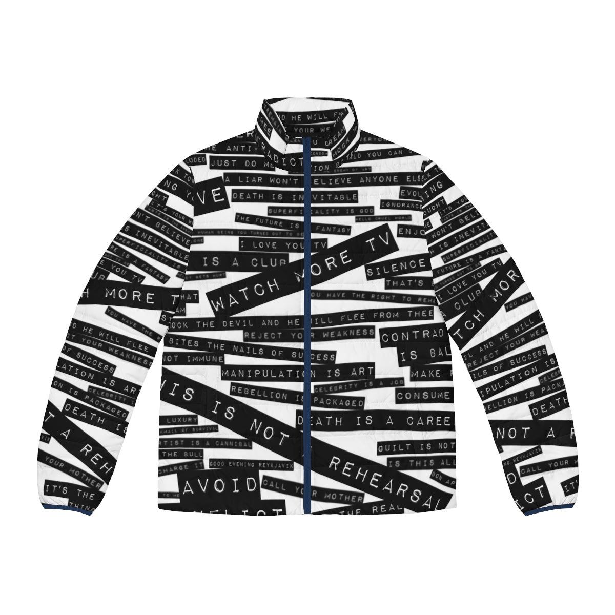 U2 ZooTV Quotes Puffer Jacket featuring iconic band lyrics and graphics