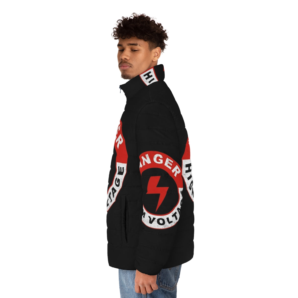 Danger High Voltage Puffer Jacket with Electric Six inspired design - men side left