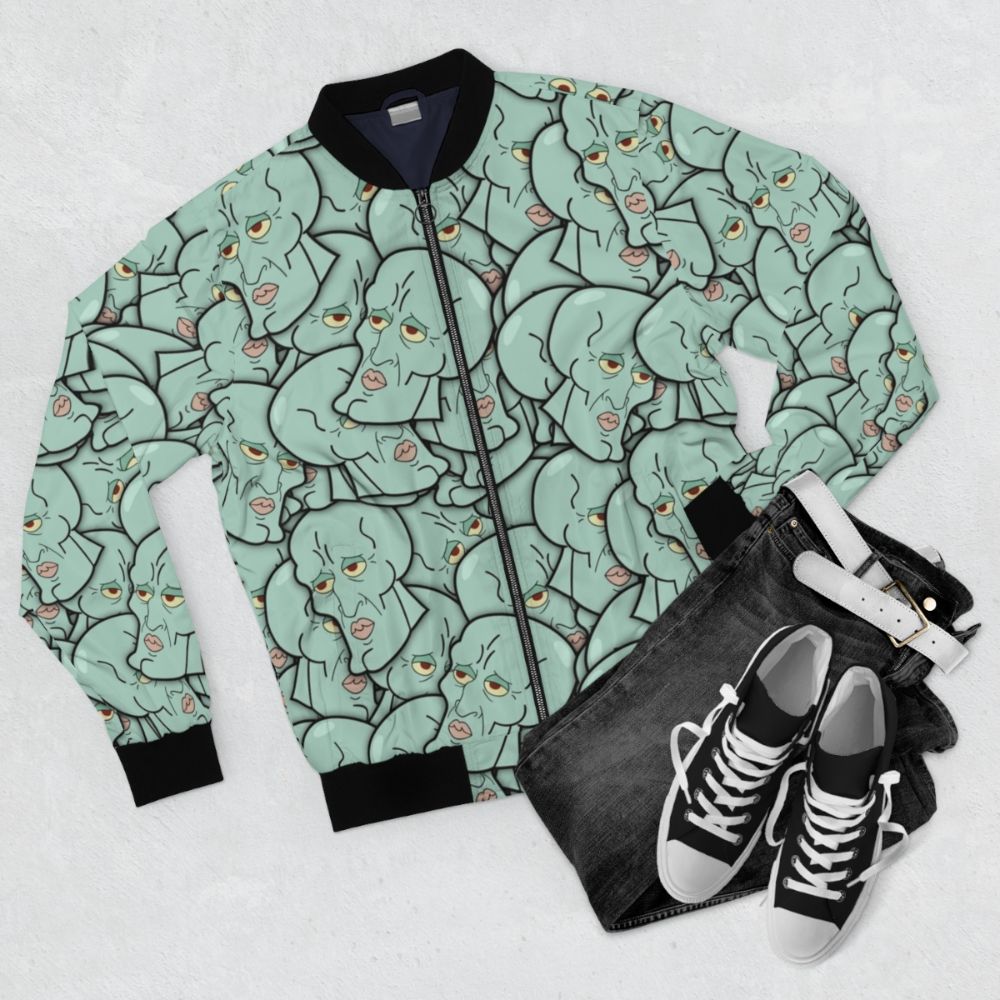 Spongebob inspired bomber jacket for men with handsome design - Flat lay