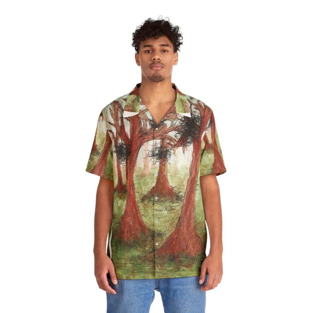 Abstract Hawaiian shirt with fantasy landscape nature design - Lifestyle