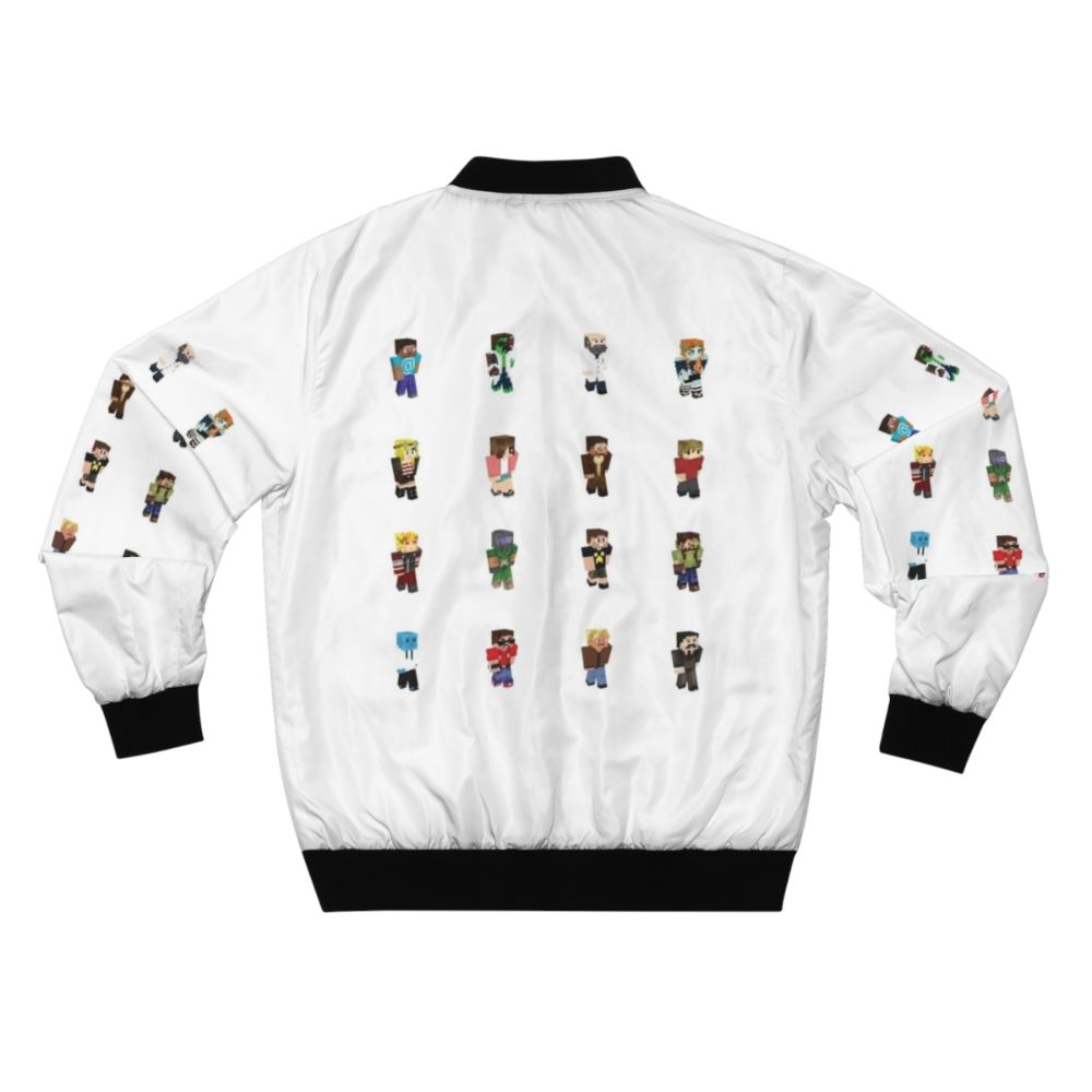 Hermitcraft inspired bomber jacket with popular Minecraft YouTube personalities - Back