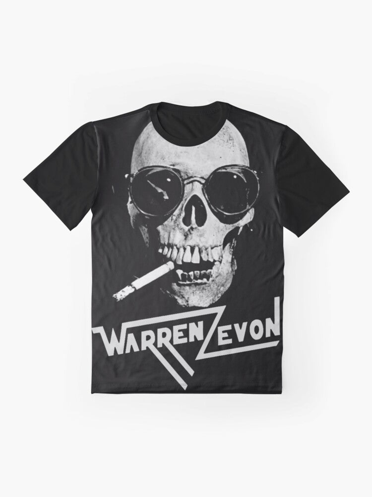 A graphic t-shirt featuring the text "Genius The Best of Warren Zevon" - Flat lay