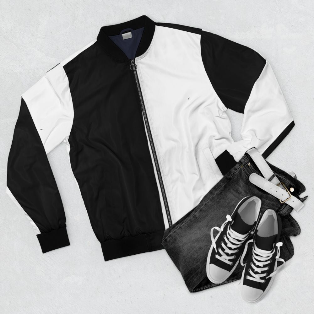 Sia Cheapthrills inspired black and white bomber jacket - Flat lay