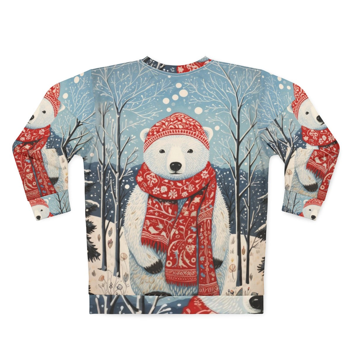 Vintage Christmas White Bear Winter Artwork Sweatshirt - Back