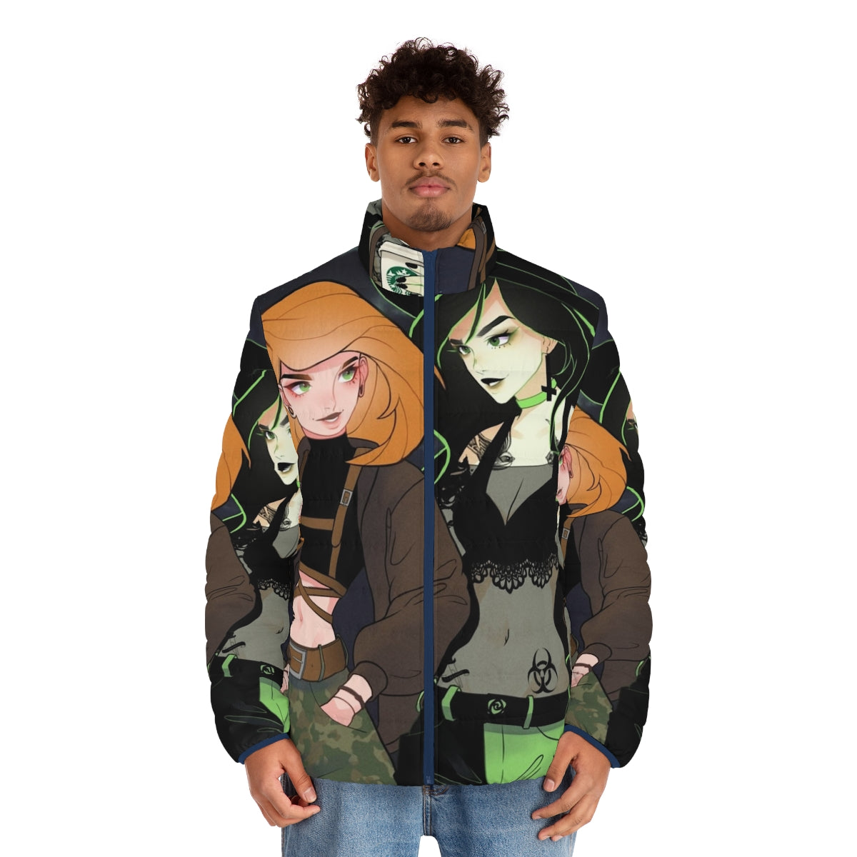 Kim Possible Shego inspired oversized puffer jacket - men front