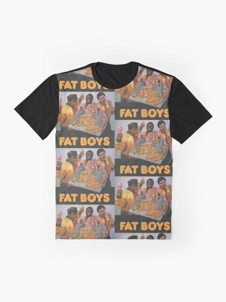 Fat Boys Graphic T-Shirt - Retro Hip Hop Tee with Rap, DJ, and Food Themed Artwork - Flat lay