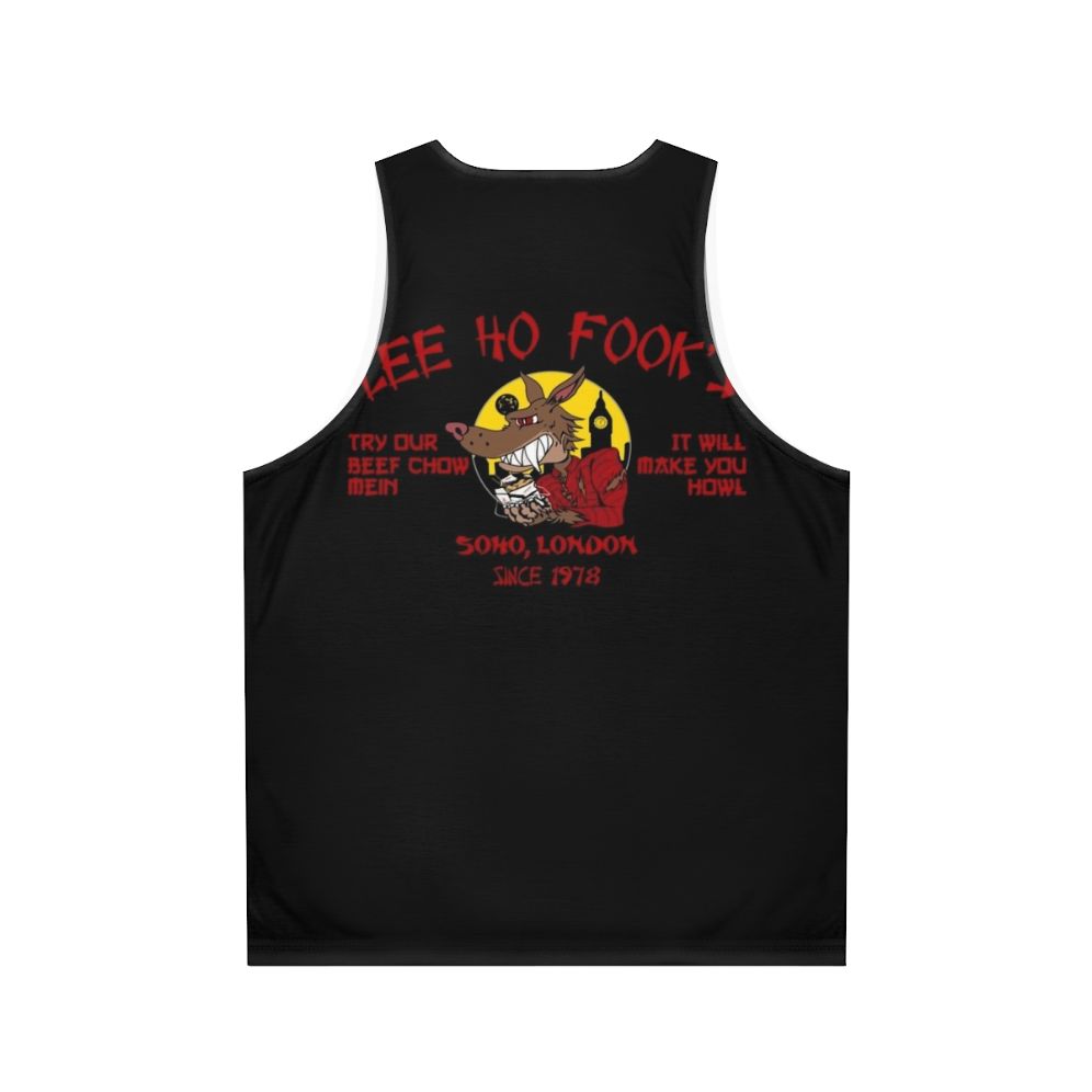 Unisex horror-themed tank top inspired by Warren Zevon's 'Werewolves of London' - Back