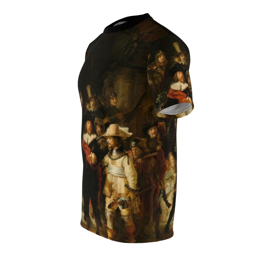 Rembrandt's famous painting "The Night Watch" featured on a high-quality all-over print t-shirt. - men left