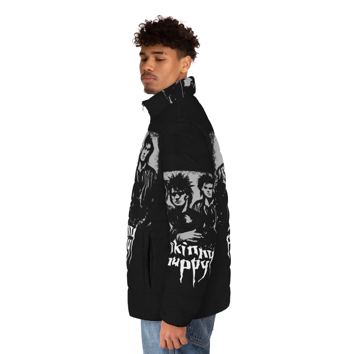 Skinny Puppy Puffer Jacket in Dark, Gothic, and Industrial Style - men side left