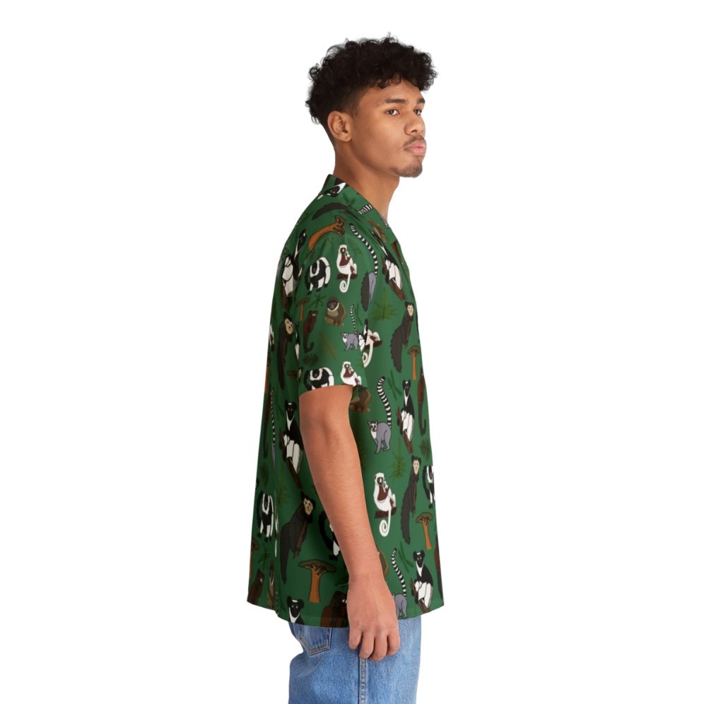 Model wearing a colorful lemur pattern Hawaiian shirt - People Pight