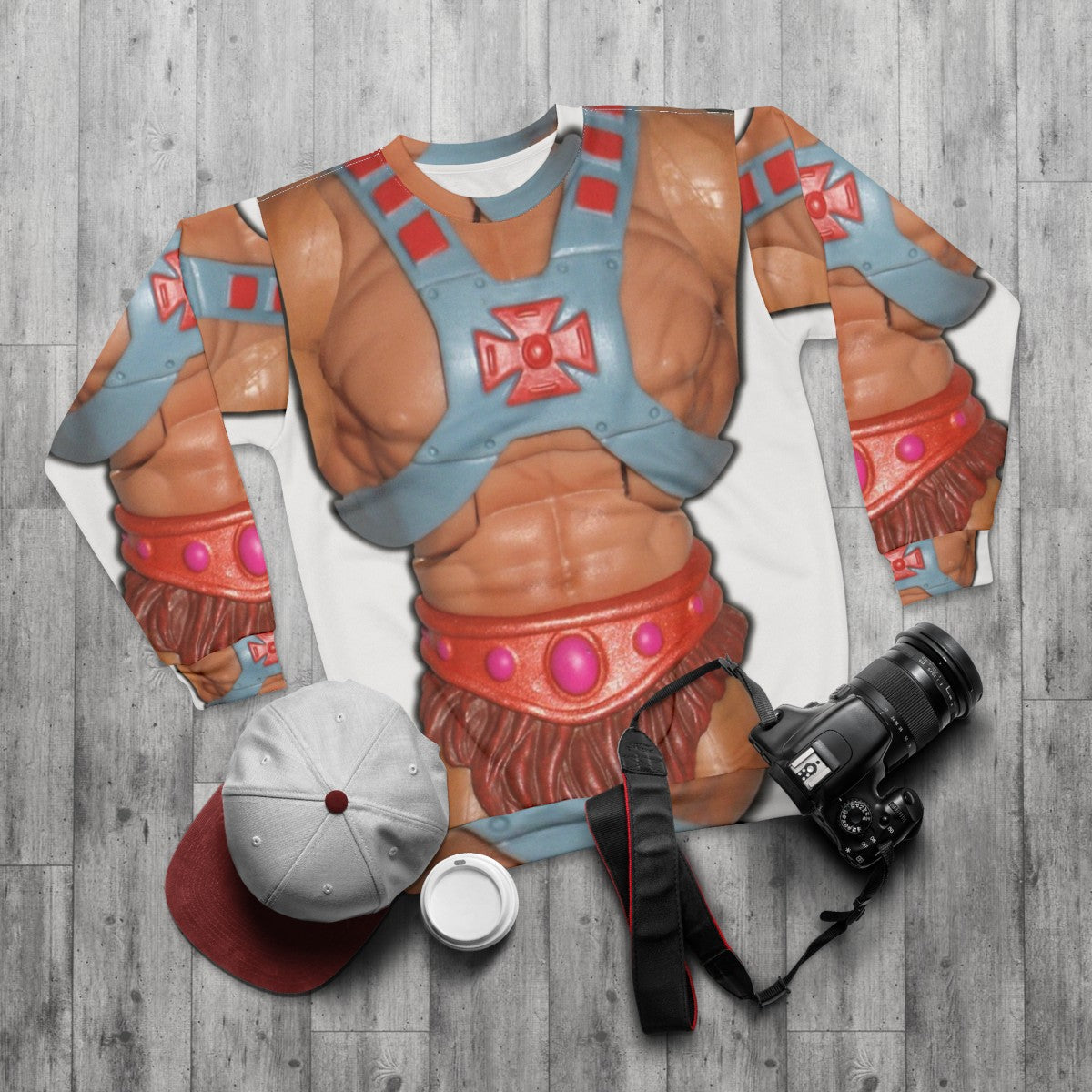 Retro He-Man Action Figure Graphic Sweatshirt - flat lay