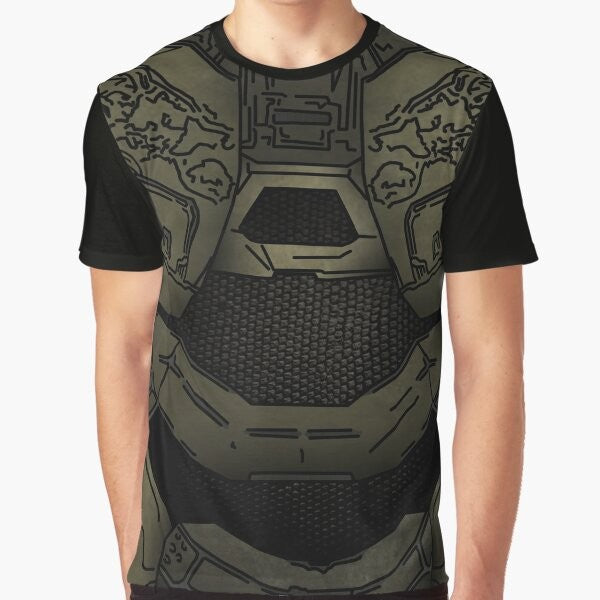 Graphic t-shirt featuring the iconic Master Chief character from the Halo video game series