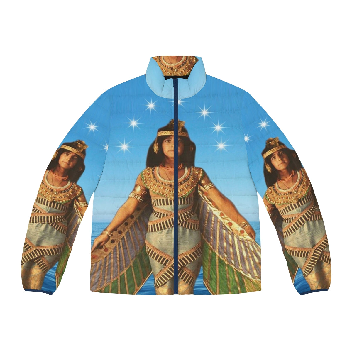 Priestess puffer jacket with nature-inspired colorful design