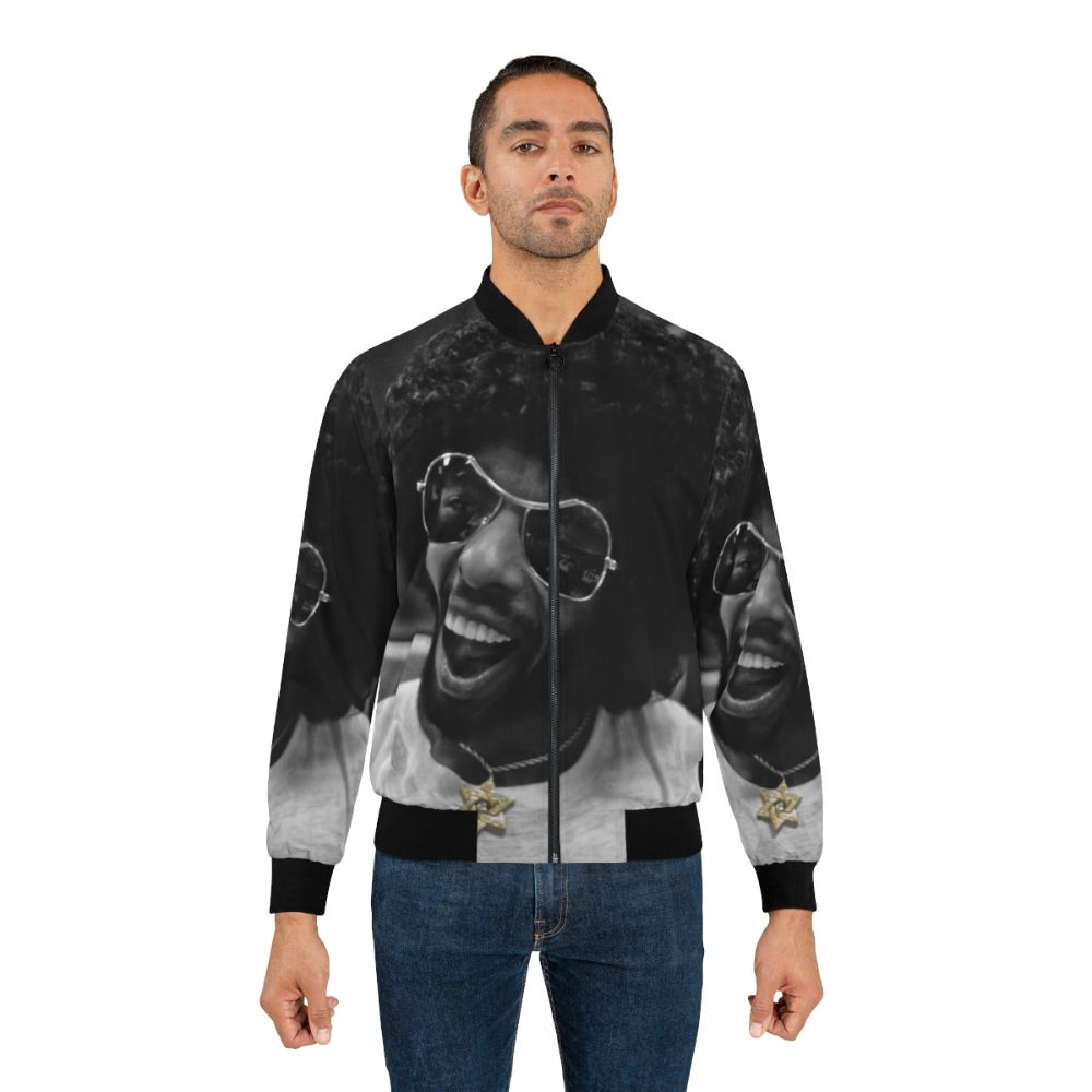 Sly Stone in the Studio Bomber Jacket featuring music, musician, and recording studio imagery - Lifestyle