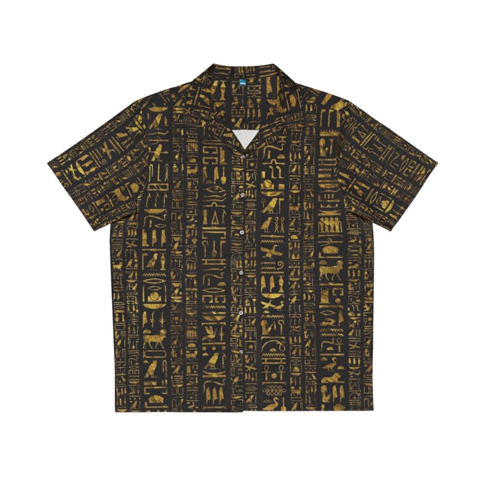 Vintage Egyptian Hieroglyphs Gold on Black Hawaiian Shirt