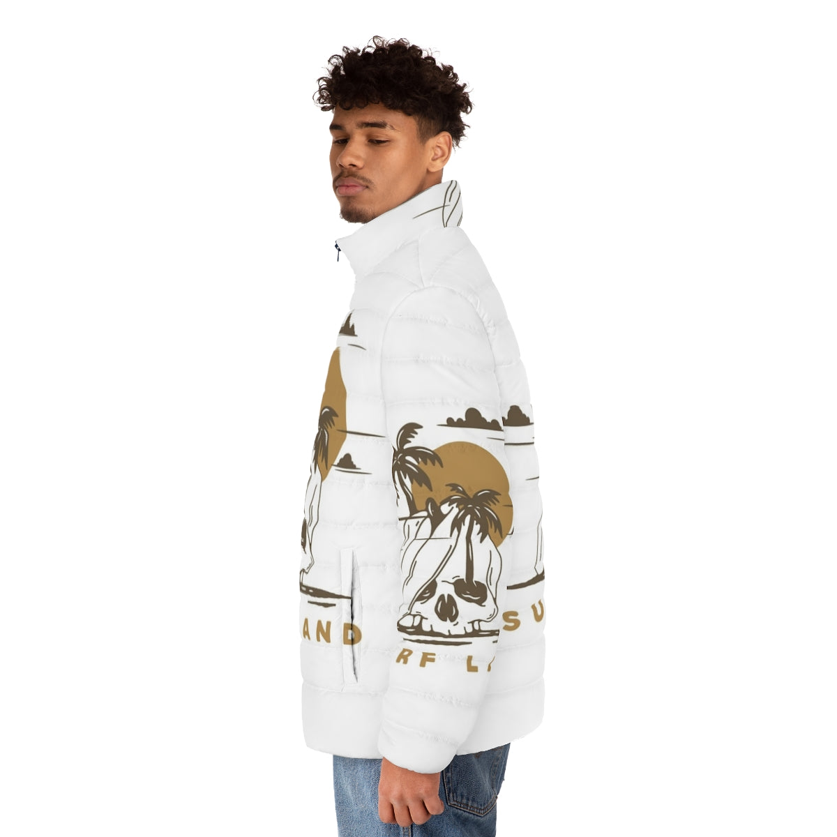 Surf Land Puffer Jacket with nature-inspired graphic design - men side left