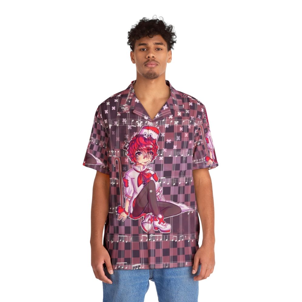 fukase hawaiian shirt featuring purple music notes anime design - People Front