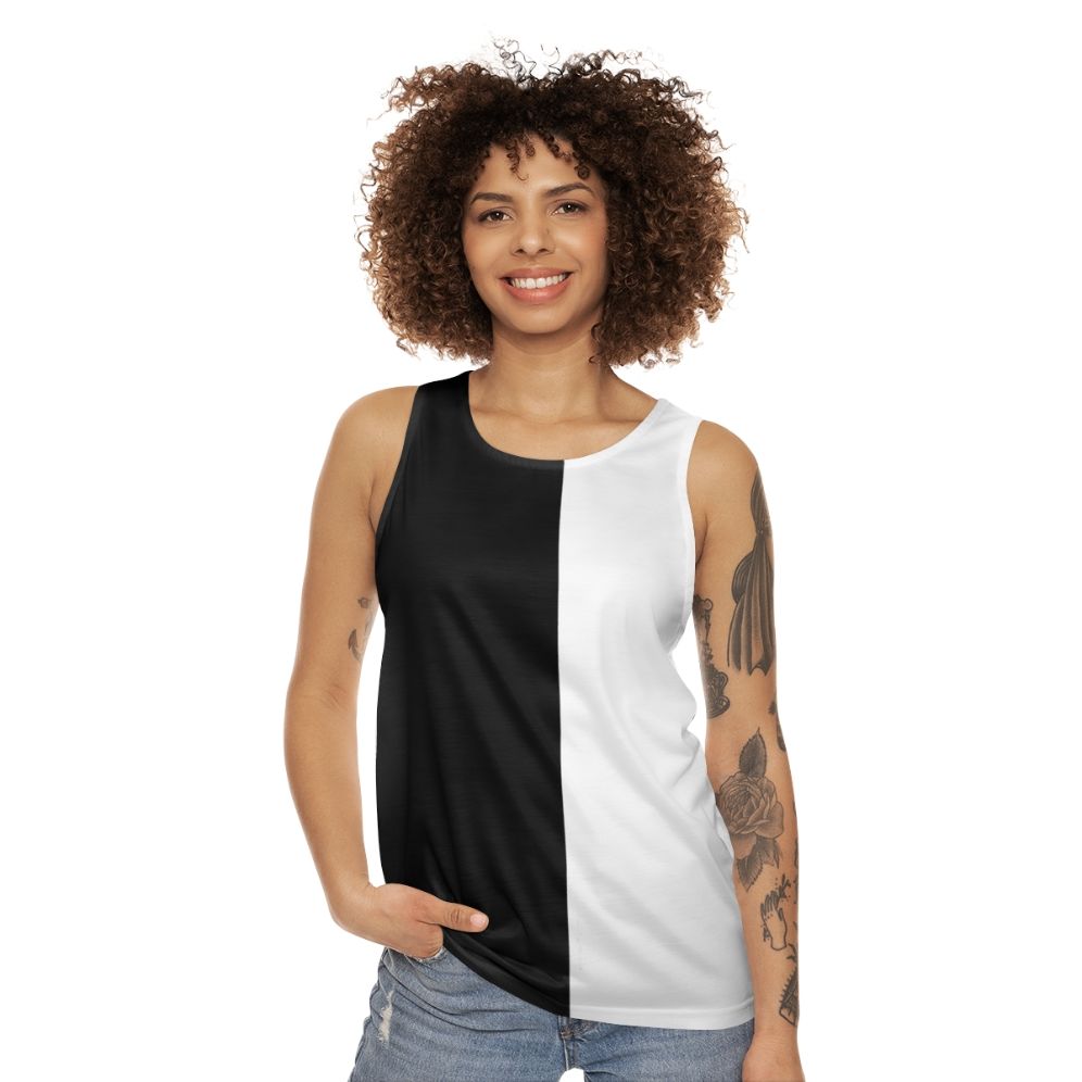 Monochrome half black half white unisex tank top - women