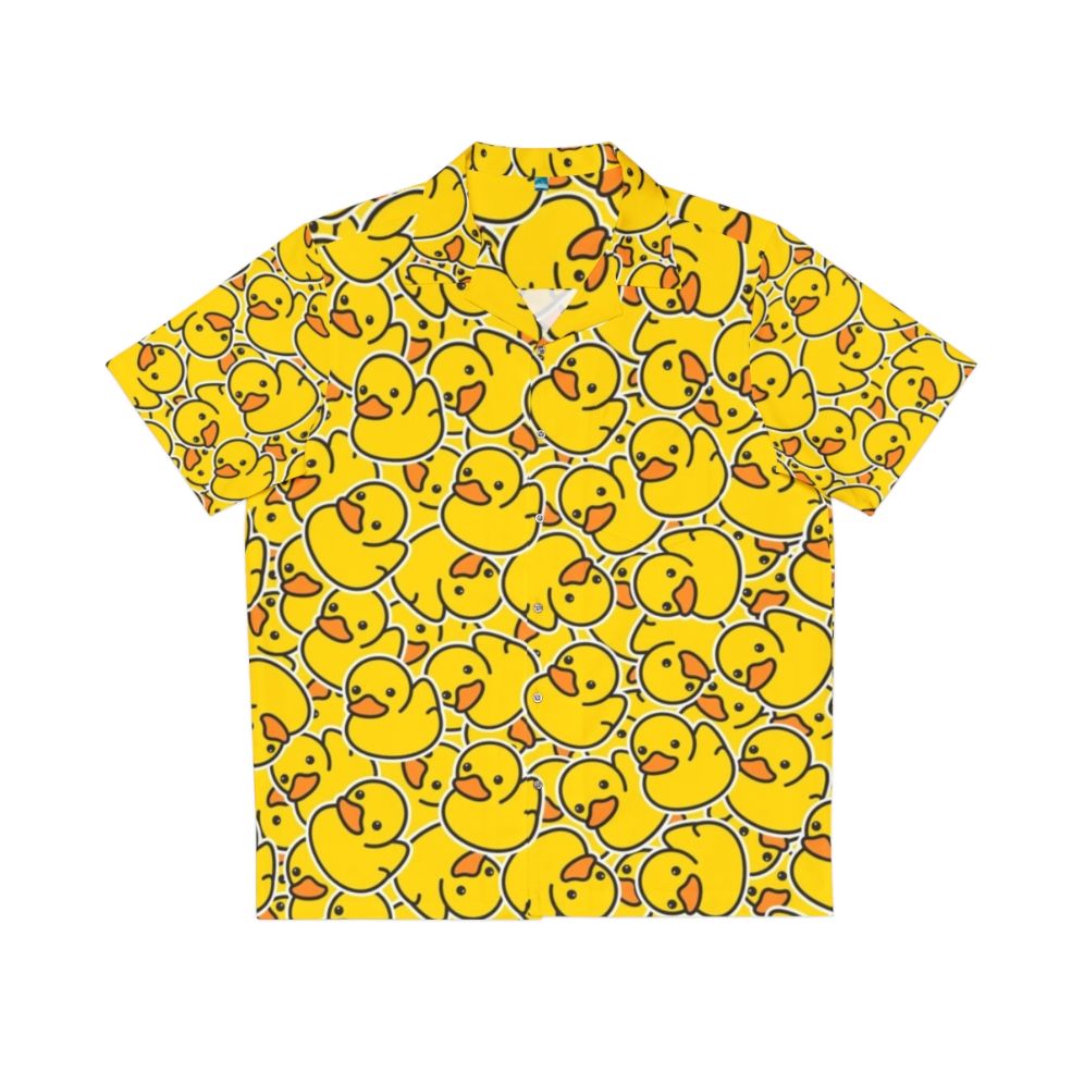 Bright yellow Hawaiian shirt with adorable rubber duck print design