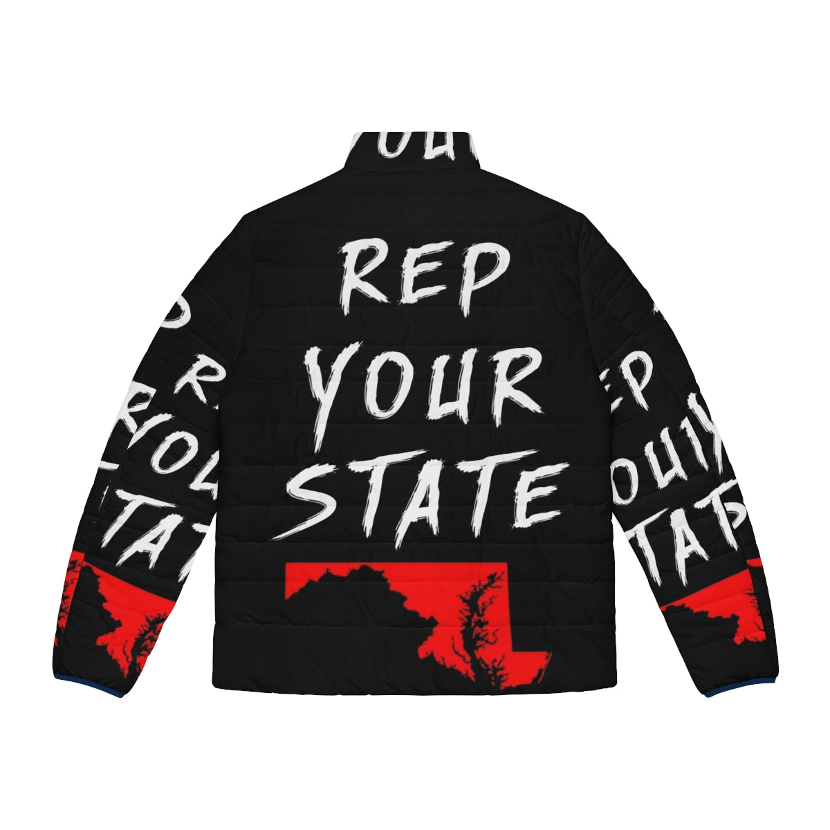 Maryland state puffer jacket with text "Rep Your State" - Back