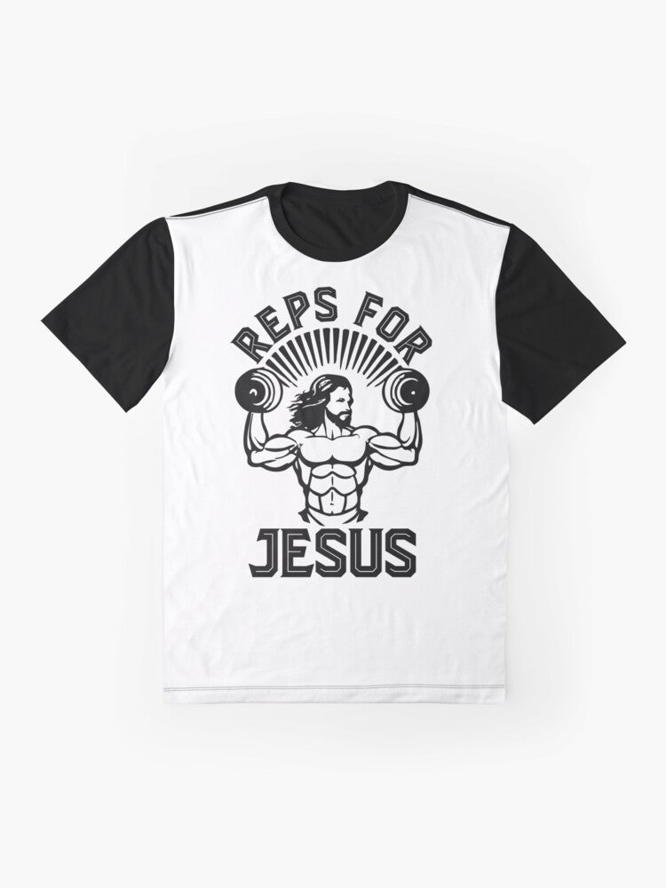 "Reps for Jesus" Christian Fitness Motivation Graphic T-Shirt - Flat lay