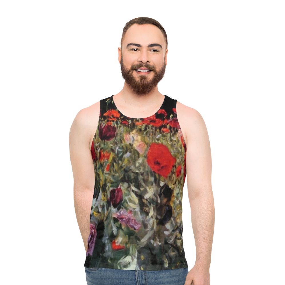 Unisex tank top featuring John Singer Sargent's Poppies painting - men