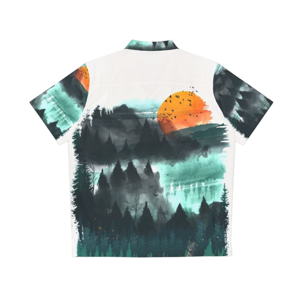 Wilderness Hawaiian Shirt with Watercolor Nature Print - Back