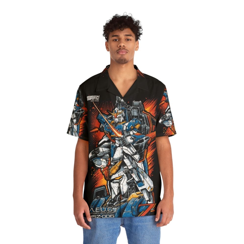 Zeta Gundam Hawaiian Shirt Featuring Anime Robot Mecha Design - People Front