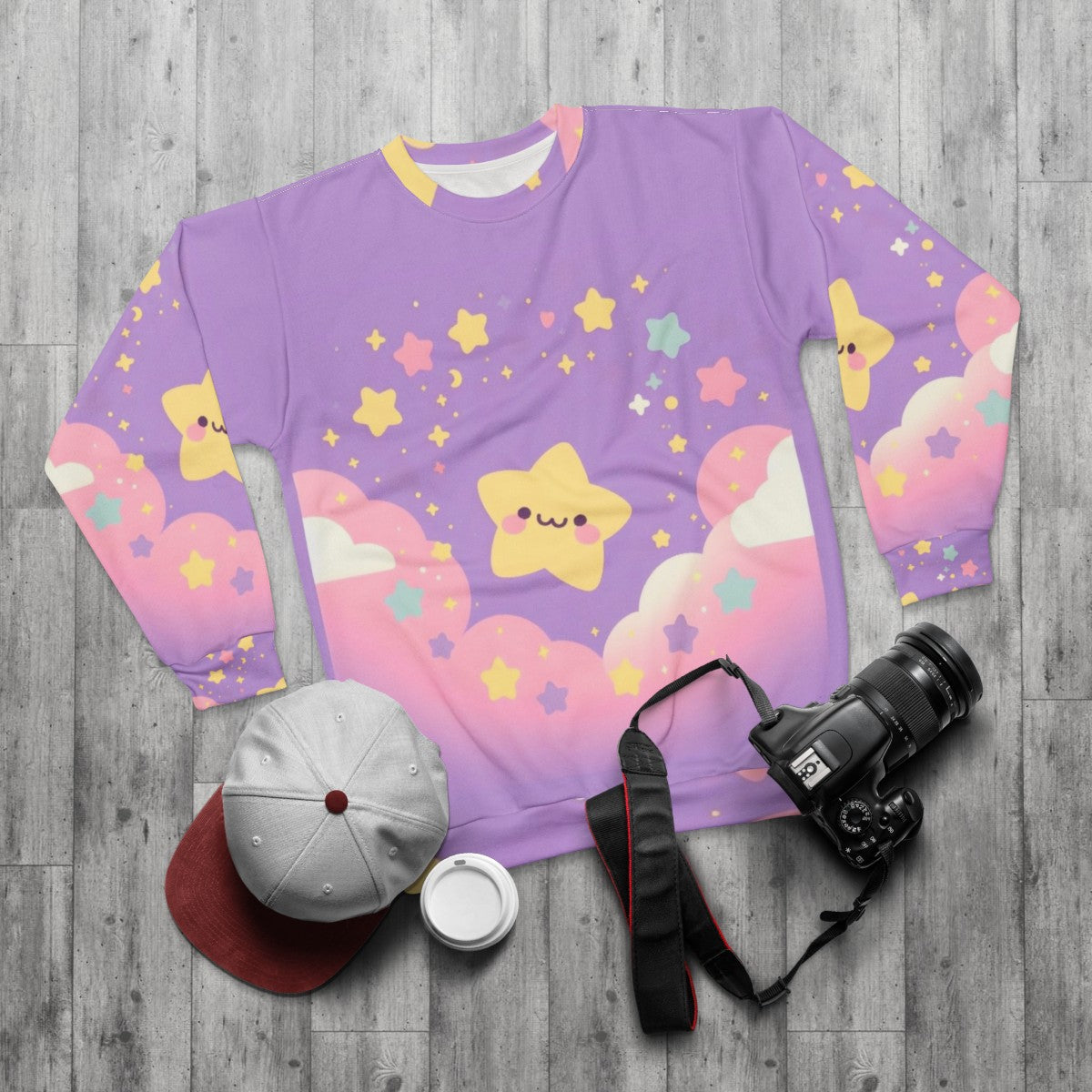 Happy star purple sky sweatshirt - flat lay