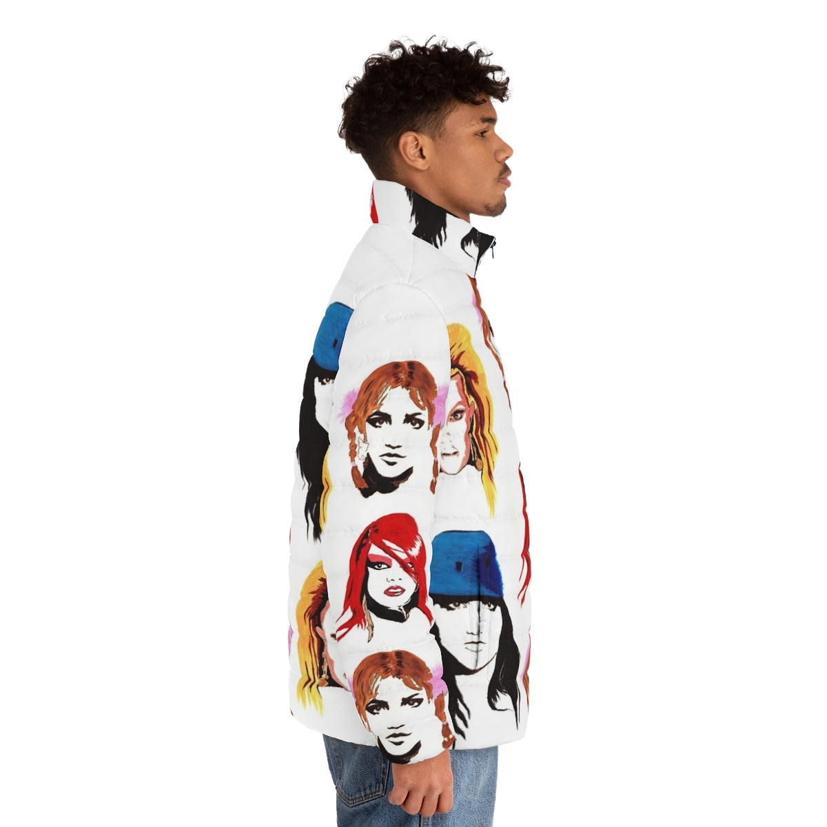 Vintage-inspired 90s puffer jacket with retro pop culture design - men side right