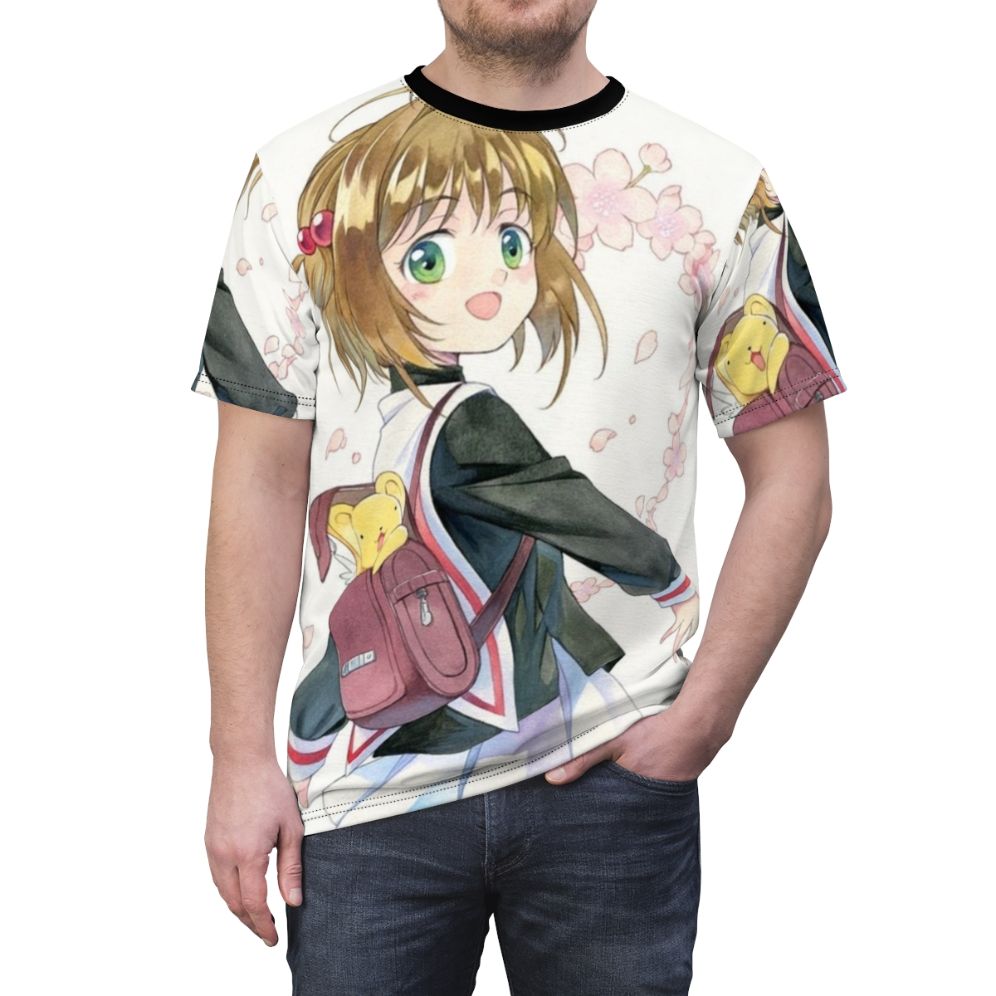 Vibrant Sakura inspired t-shirt design featuring characters from the beloved anime and manga series, Cardcaptor Sakura. - men front