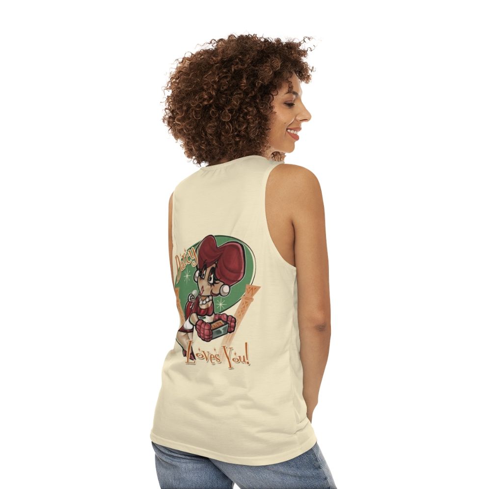 Unisex tank top with heart design in retro style - women back