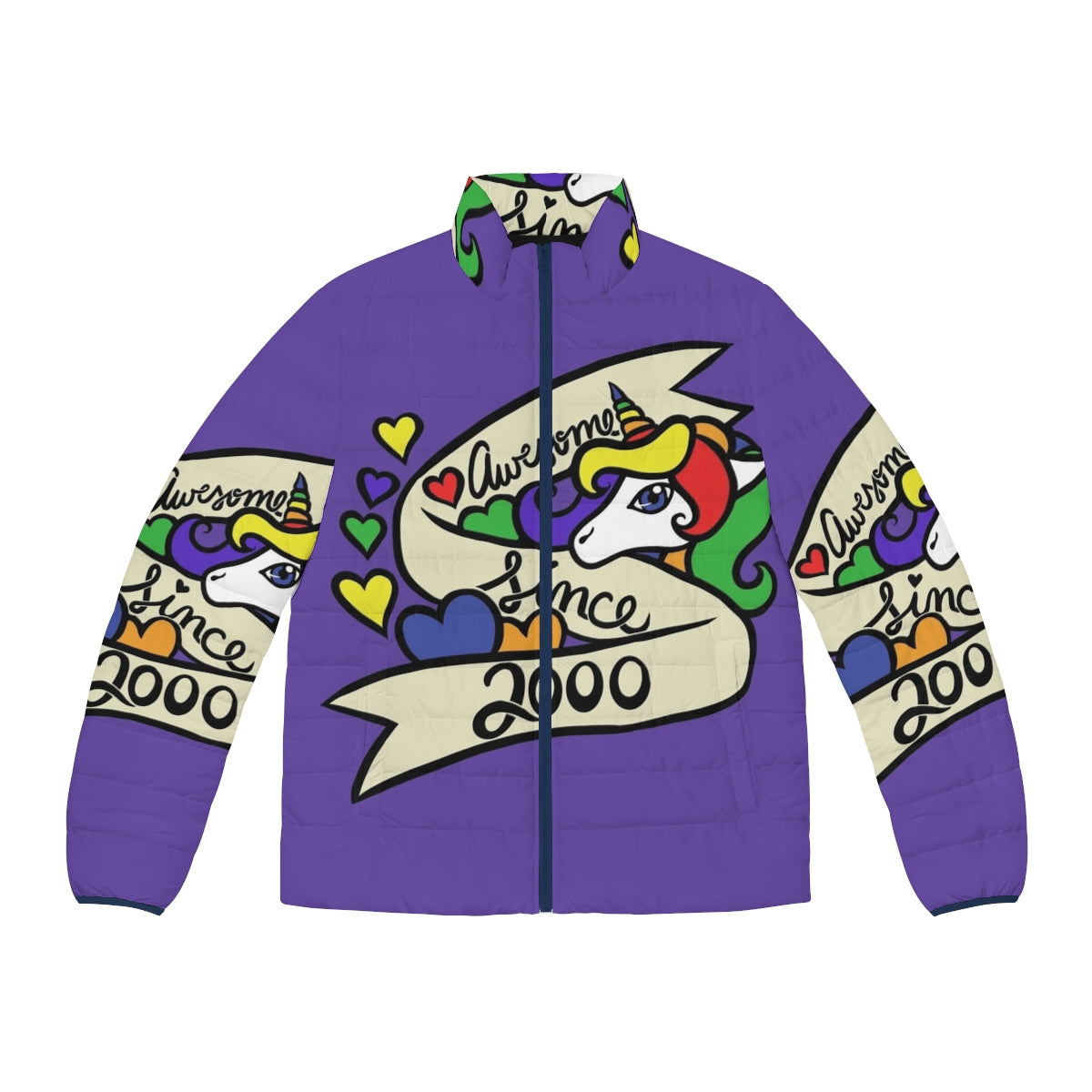 Awesome Since 2000 Unicorn Puffer Jacket with Legendary Animals