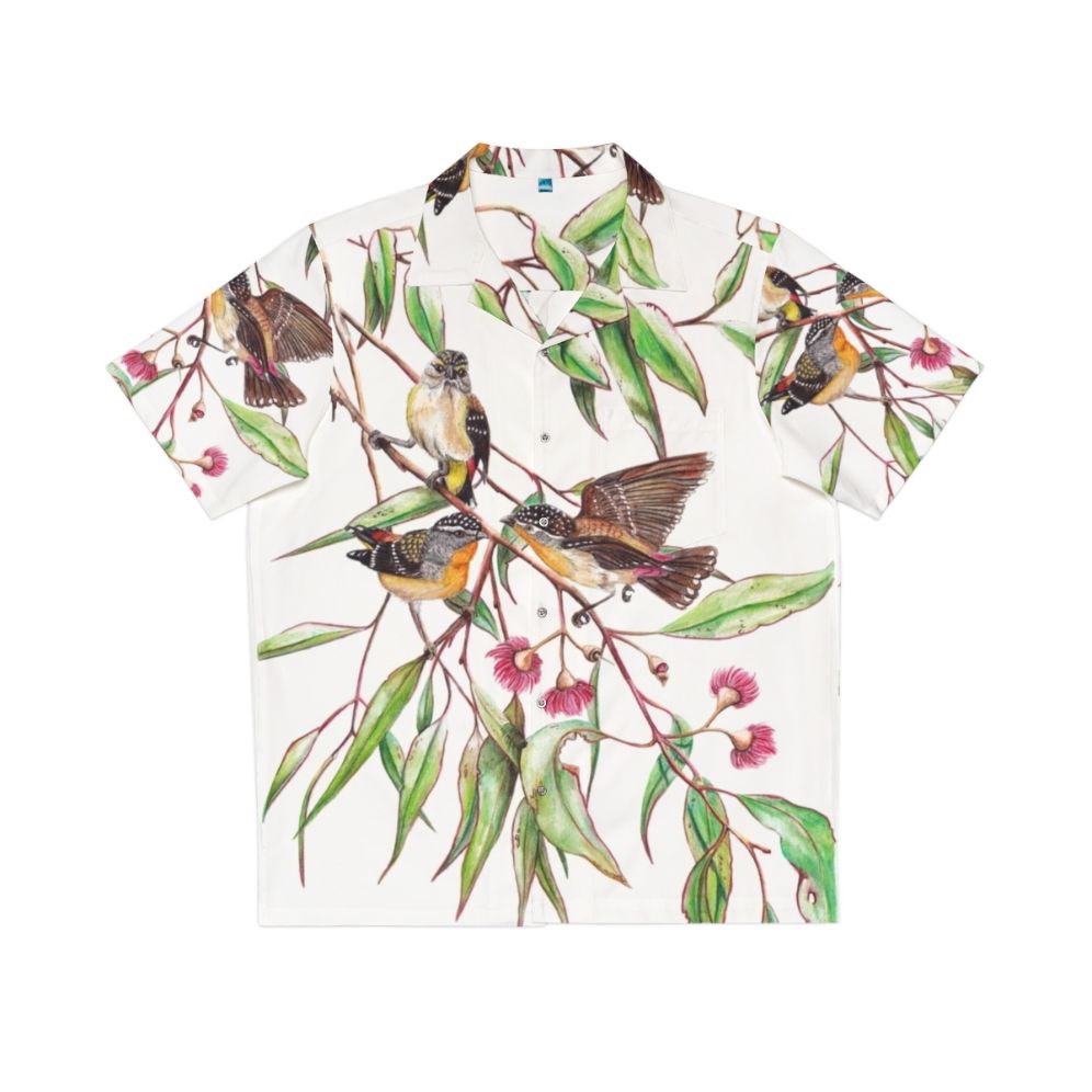 Spotted Pardalotes Hawaiian Shirt with Watercolor Pink Flowering Gum