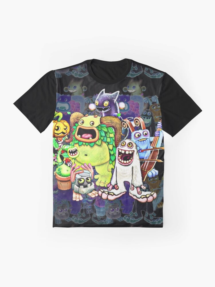 My Singing Monsters characters design on a graphic t-shirt - Flat lay