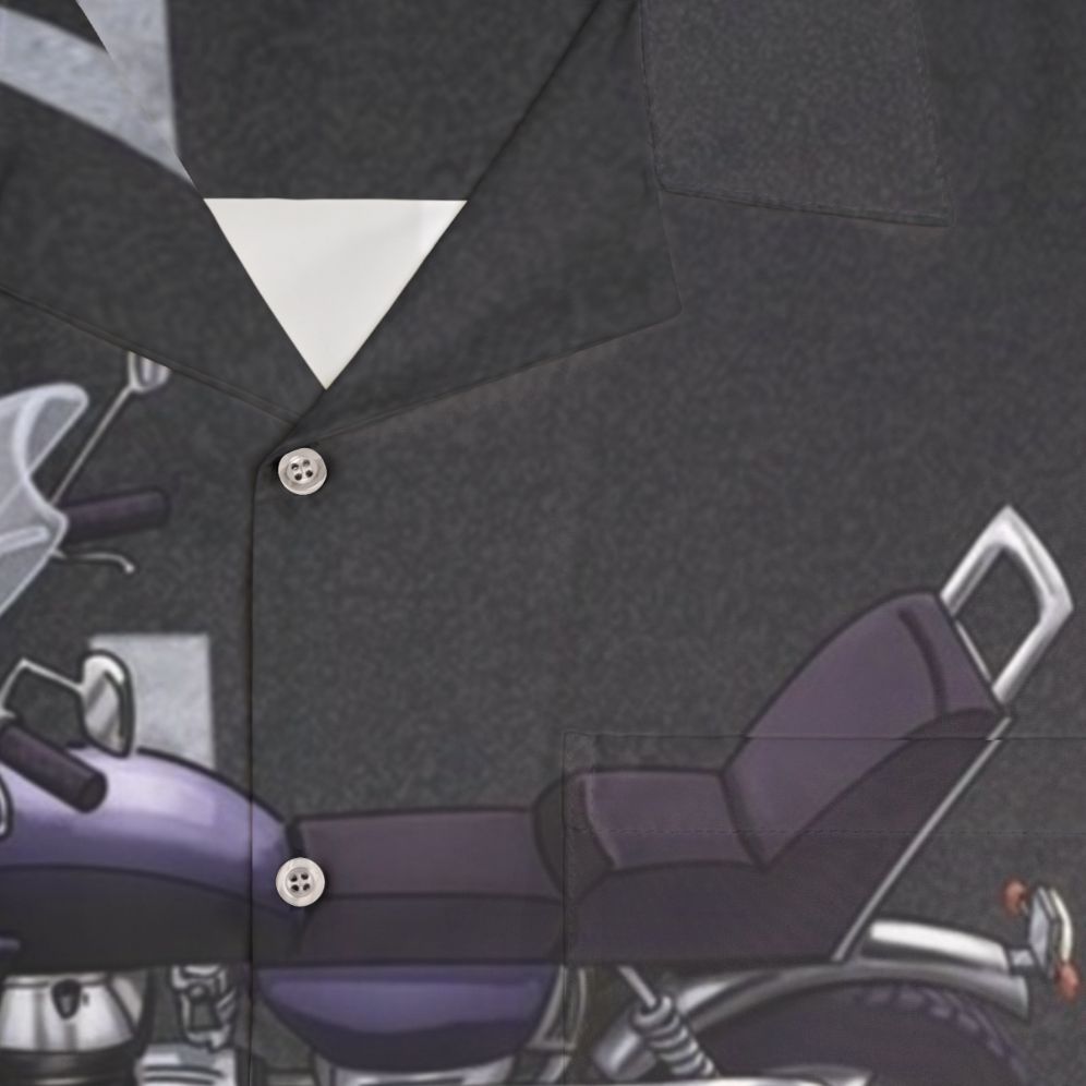 Purple Hawaiian shirt with motorcycle and guitar design - Detail