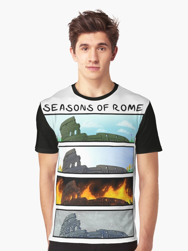 Graphic t-shirt featuring the "Seasons of Rome" design by Overly Sarcastic Productions - Men