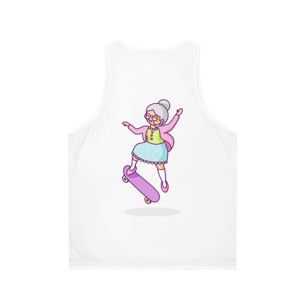 Skateboarding senior wearing unisex tank top - Back