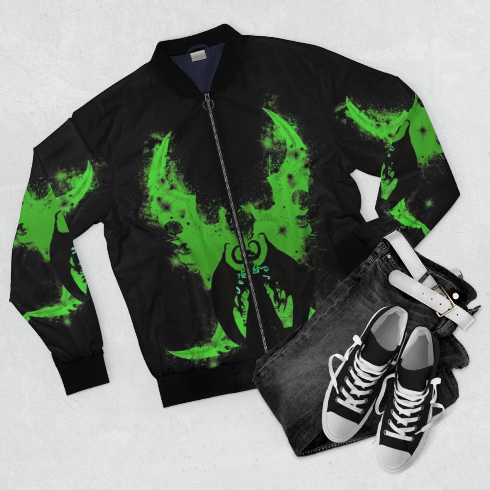 Demon Hunter Bomber Jacket - Warcraft, Blizzard, World of Warcraft Inspired Apparel - Flat lay