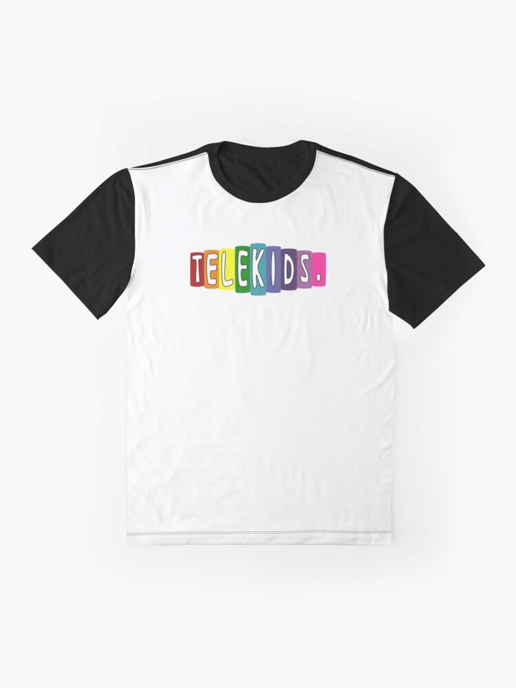 Telekids graphic t-shirt for children featuring colorful television-inspired design - Flat lay