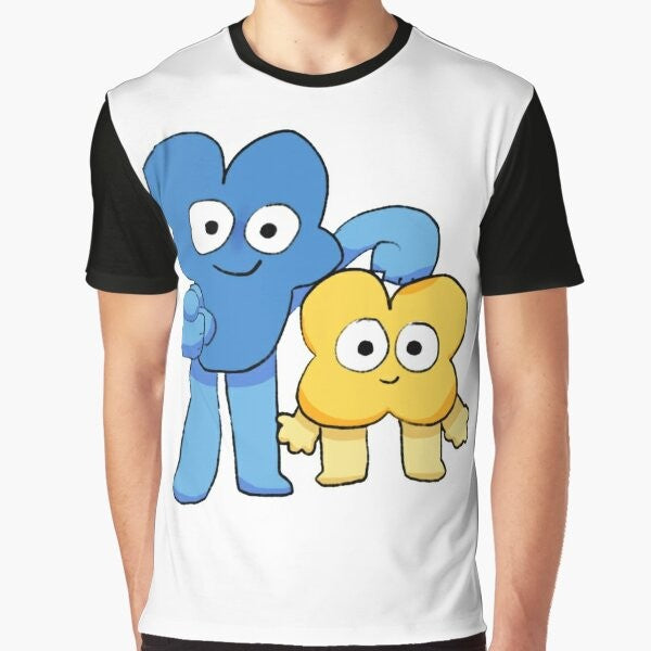 "Graphic t-shirt featuring the character 'Four' from the popular shows 'Battle for BFB' and 'Battle for BFDI'"