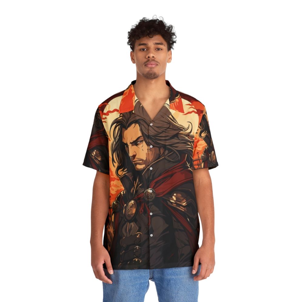 Castlevania vampire Hawaiian shirt with Dracula and Alucard characters - People Front