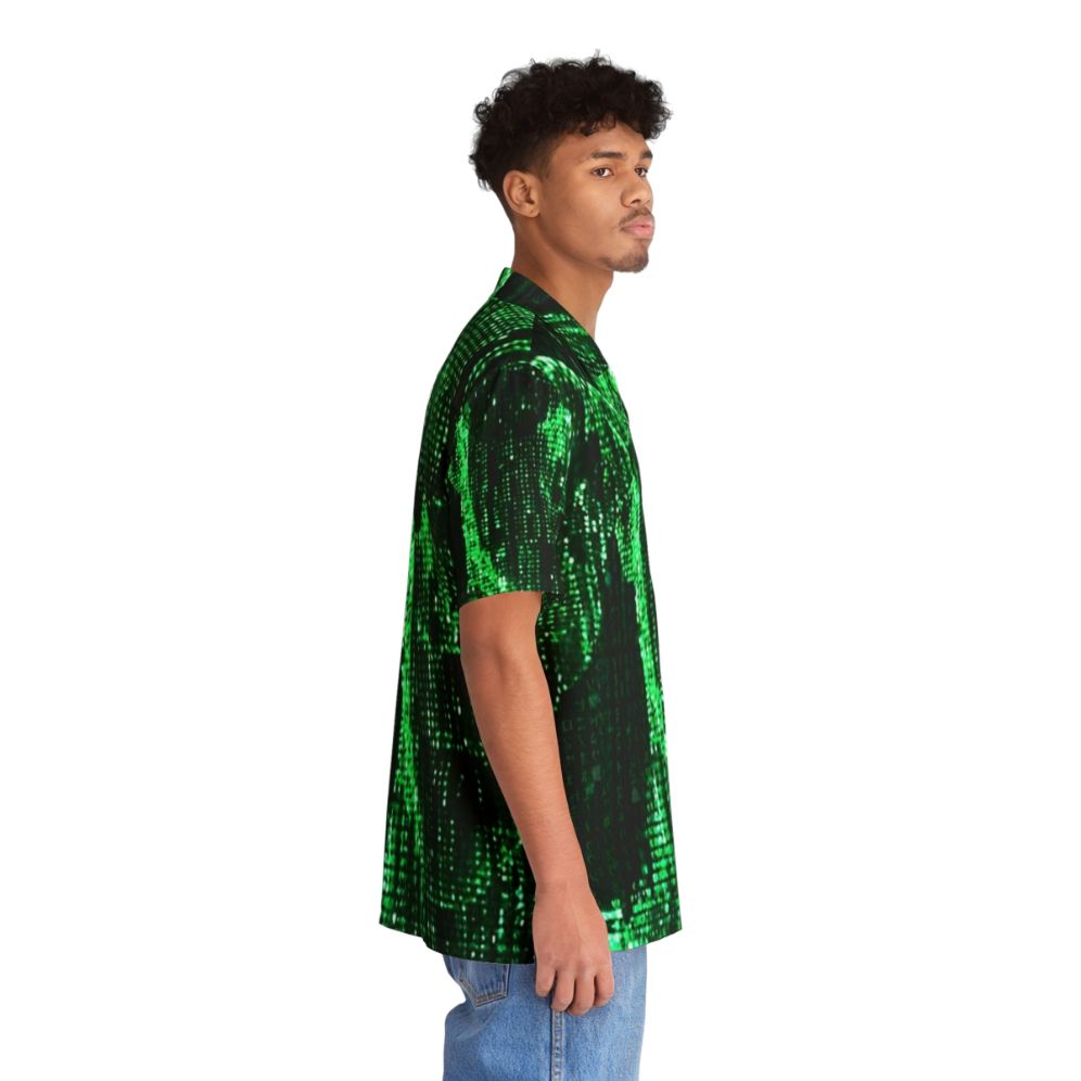 Matrix-inspired Hawaiian shirt with digital code and futuristic design - People Pight