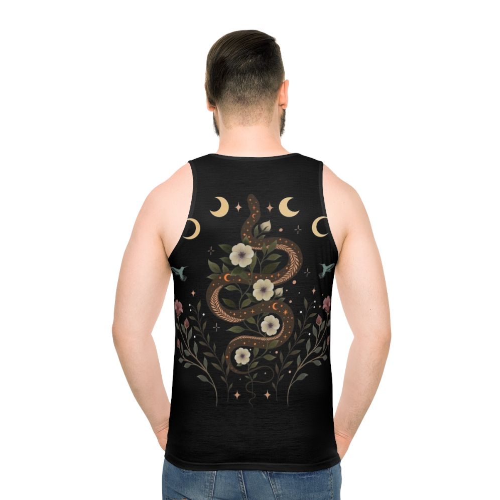 Unisex tank top with botanical and mystical nature design - men back