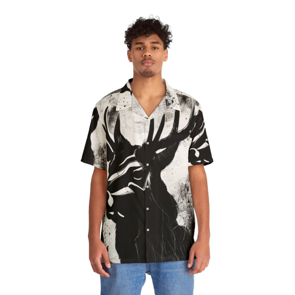 Stag Hawaiian shirt with floral and animal print design - People Front