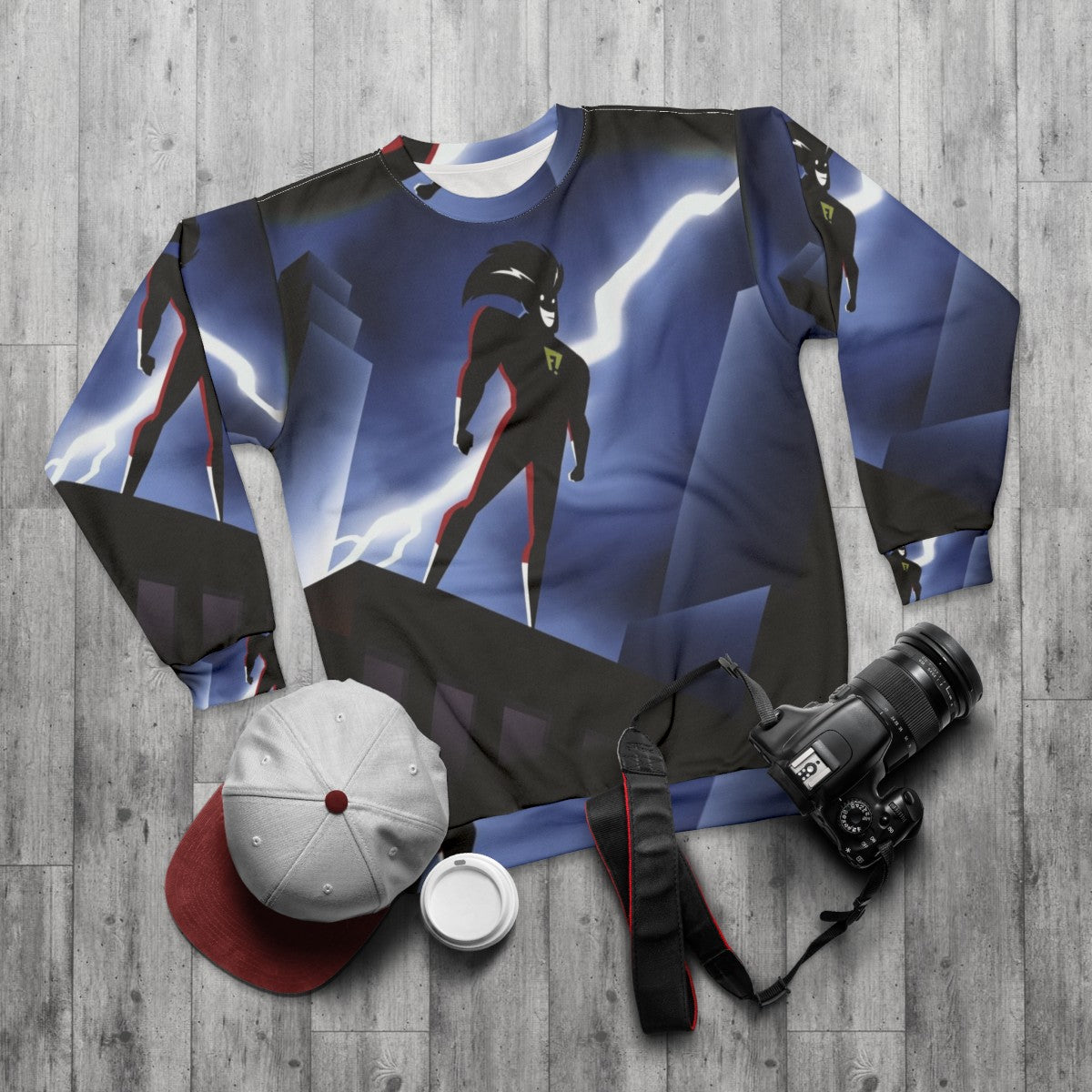 Freakazoid 90s cartoon sweatshirt - flat lay