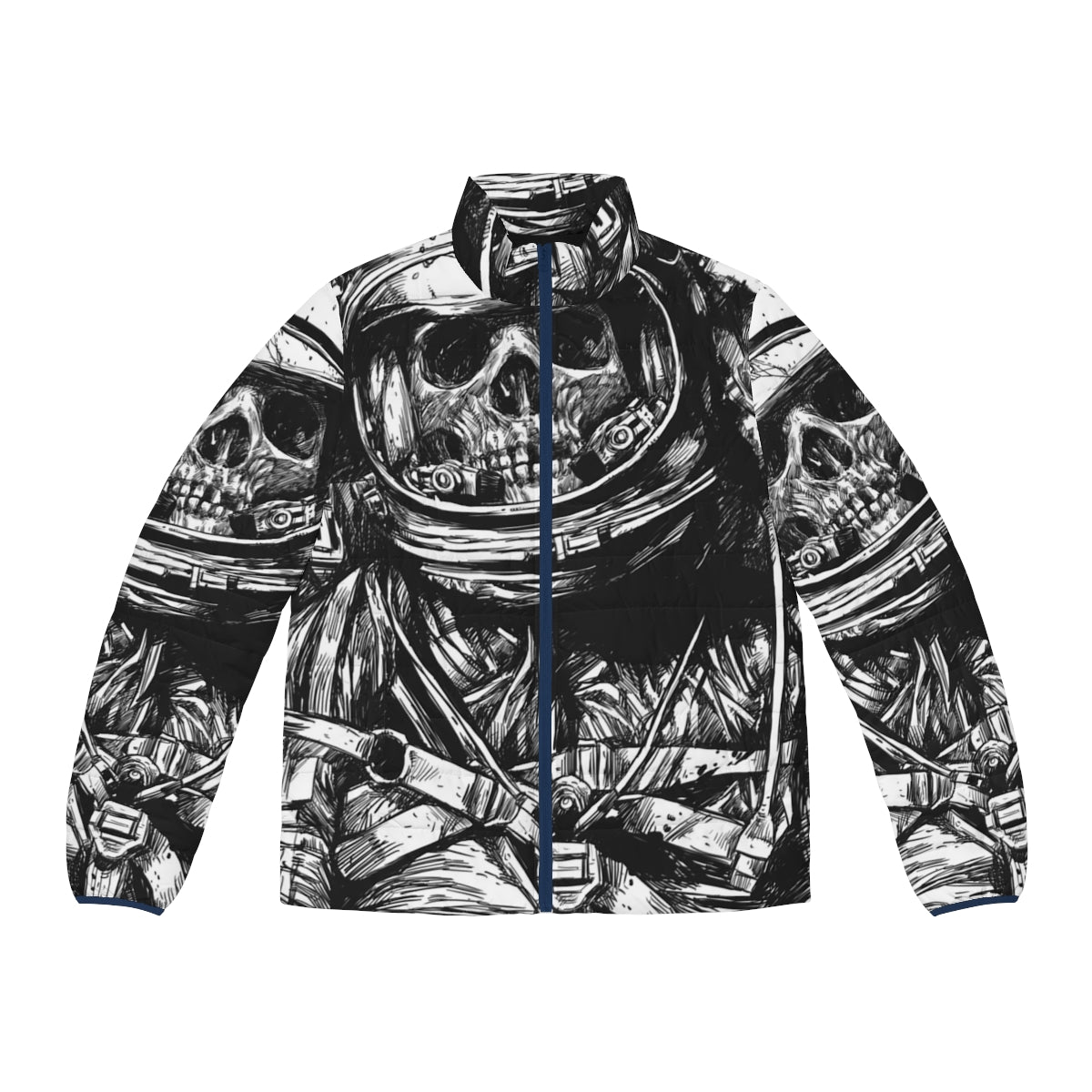 Dead astronaut puffer jacket with eerie space exploration theme