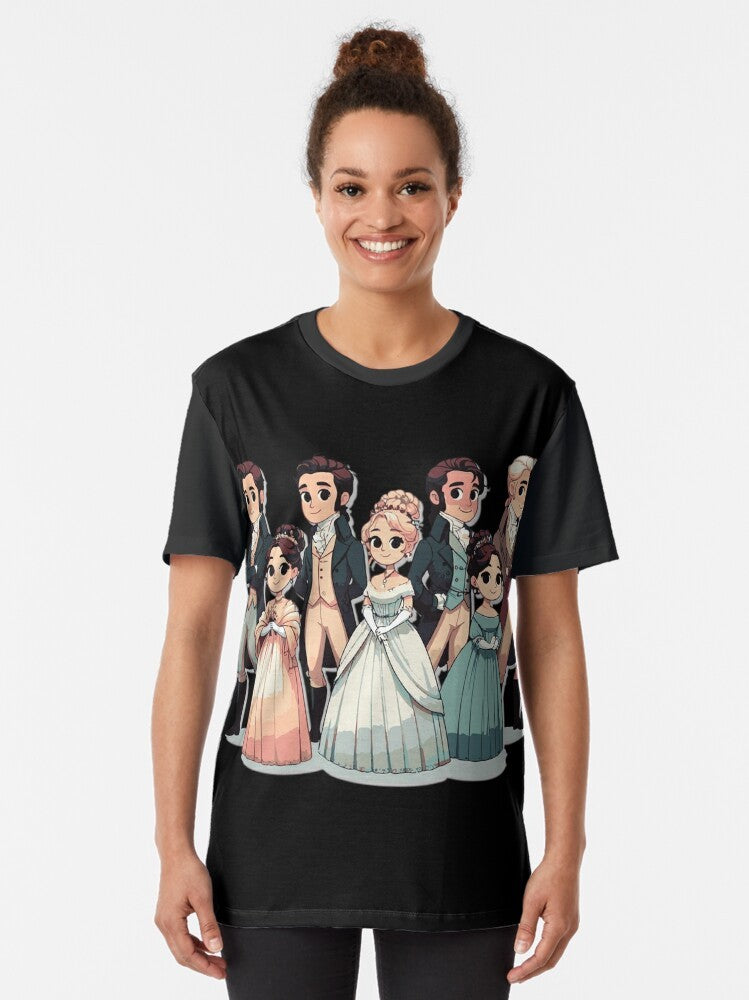 Bridgerton All Together Graphic T-Shirt featuring a vintage, retro design with the text "BRIDGERTON ALL TOGEDHER" - Women